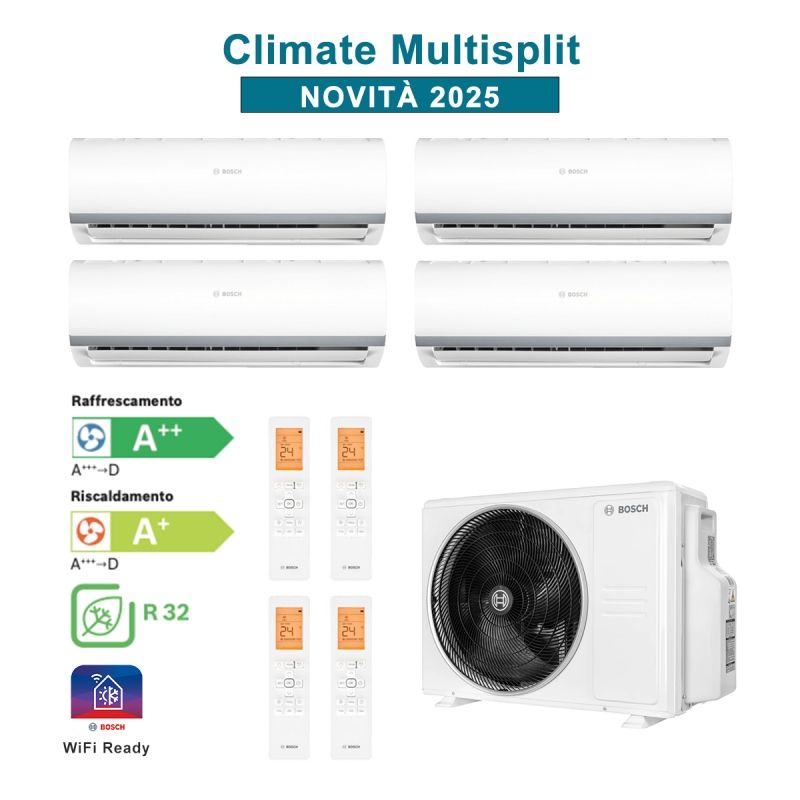 BOSCH CL5000M 82/4 E Set Condizionatore Climatizzatore QuadriSplit CL2000 9+9+9+18Btu 8,2Kw A++/A+ WiFi Ready Inverter R32