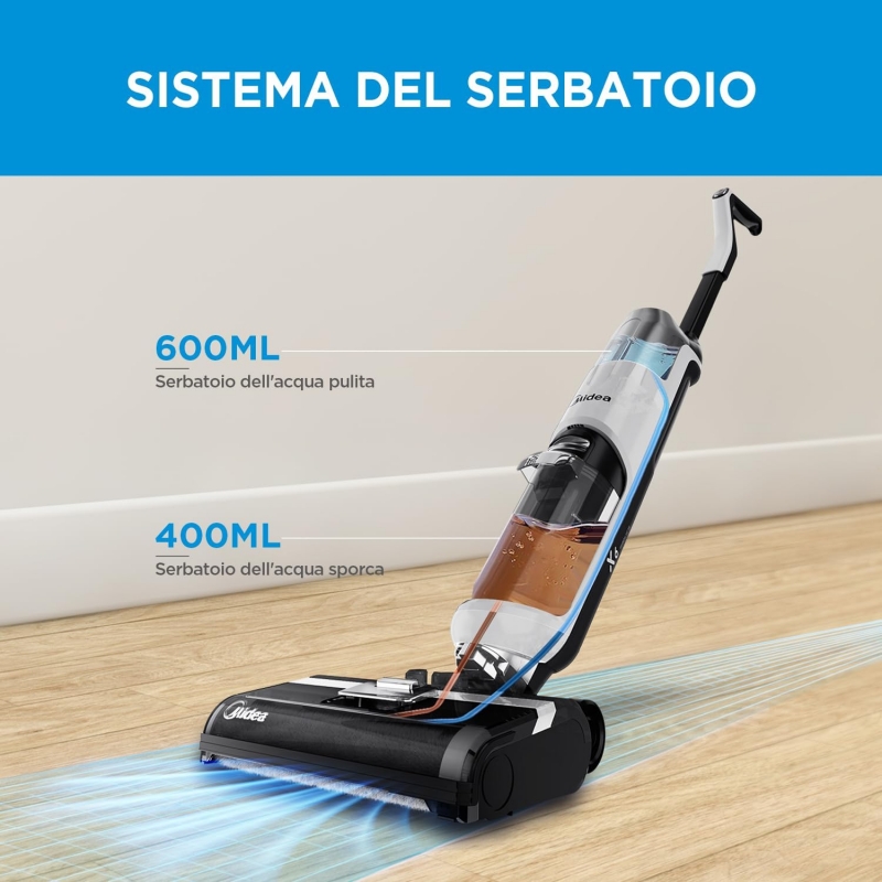 Midea MWD-X6 scopa elettrica Aspirapolvere Wet & Dry 2 in 1 Batteria Secco e bagnato Senza sacchetto 0,6 L 190 W Nero, Blu 2,5