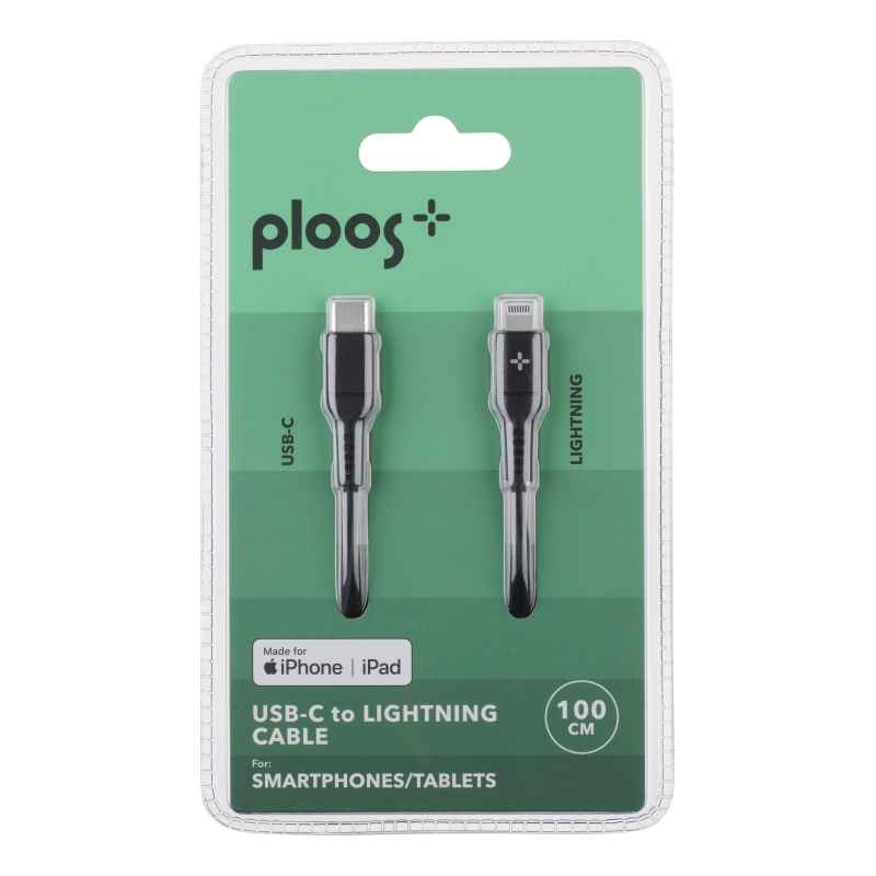 PLOOS - CABLE 100cm - USB-C to Lightning 1-meter USB-C to Lightning cable, Apple certified, for fast charging and data sync