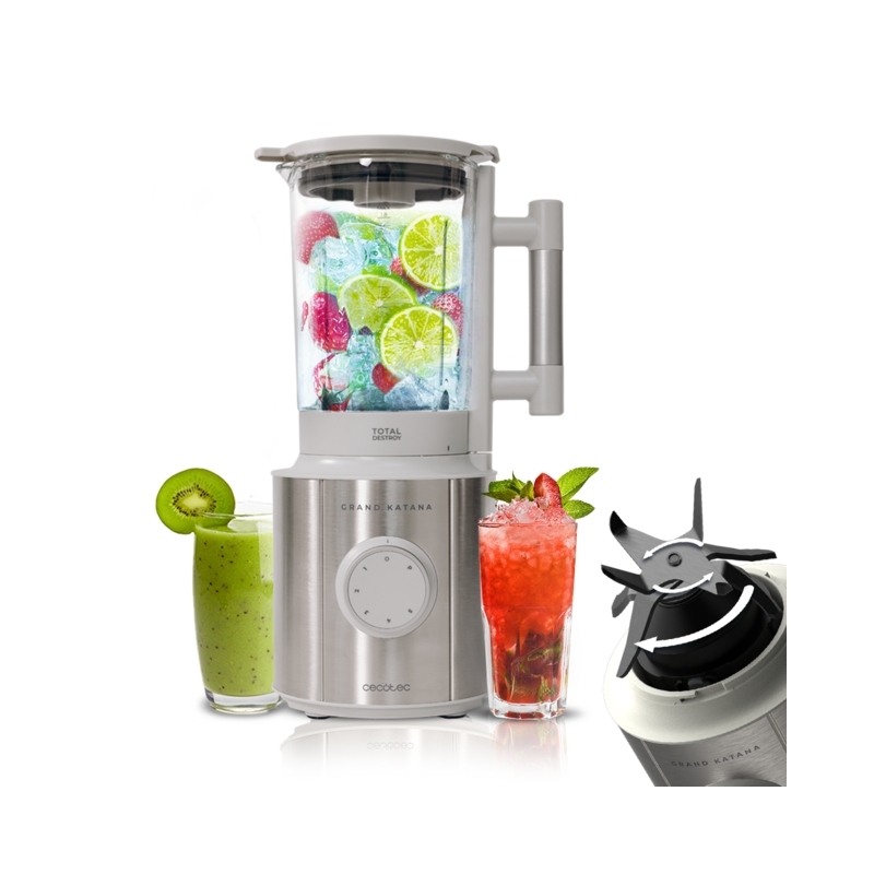 Cecotec Grand Katana 2700MAX Total Destroy W 1,8 l Tischplatten-Mixer 2700 W Grau, Edelstahl, Transparent