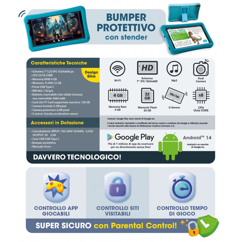 Lisciani 114214 tablet 32 GB 17,8 cm (7") 4 GB Wi-Fi 4 (802.11n) Android 14 Nero Lisciani 114214 tablet 32 GB 17,8 cm (7") 4 GB Wi-Fi 4 (802.11n) Android 14 Nero