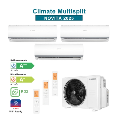 BOSCH CL5000M 82/4 E Set Condizionatore Climatizzatore TrialSplit CL2000 9+12+12Btu 8,2Kw A++/A+ WiFi Ready Inverter R32 Bianco
