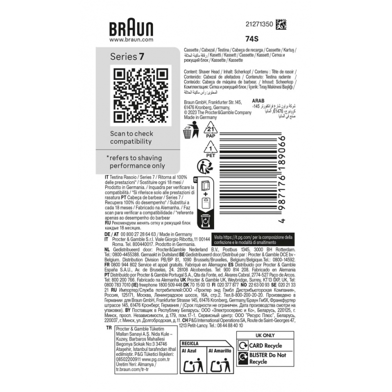 Braun Series 7 74 S Cabezal para afeitado Braun Series 7 74 S Cabezal para afeitado