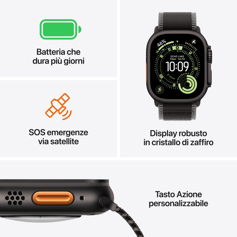 Apple Watch Ultra 3 OLED 49 mm Digital 422 x 514 Pixeles Pantalla táctil 5G Negro Wifi GPS (satélite)