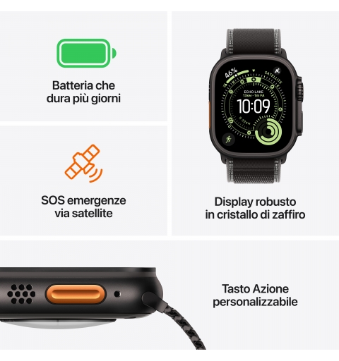Apple Watch Ultra 3 GPS + Cellular 49mm Cassa Titanio Nero con Band Ocean Nero