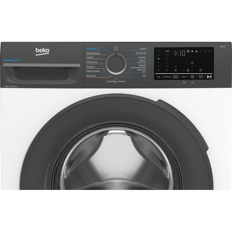 Beko b300 BMWEU8147DA Lavatrice 8kg, classe A-10%, 1400giri, linea estetica NX, motore inverter, Display Touch, colore Bianco,