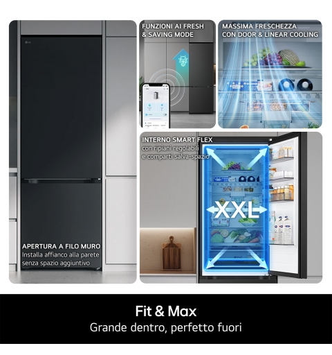 LG GBBW322CPY Frigorifero combinato Fit & Max 70cm, Classe C, 465L, AI Fresh, Prime Silver