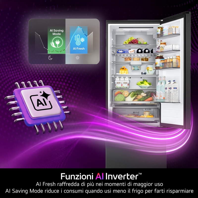 LG GBBW322CPY Frigorifero combinato Fit & Max 70cm, Classe C, 465L, AI Fresh, Prime Silver