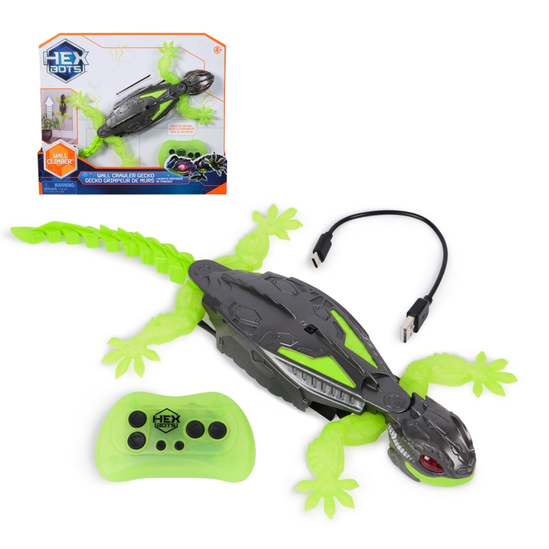 HEX BOTS Wall Crawler Gecko, Rechargeable Remote Control Robot Kids Toys, Climbs up Walls for Prank Toys & Games, RC Robot Toys