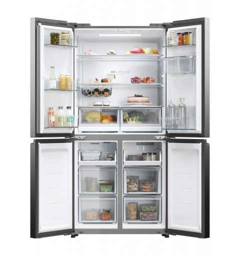 Haier Cube 83 Serie 5 HCW58F18EWMP Side-by-Side Kühlkombination Freistehend 507 l E Platin, Edelstahl