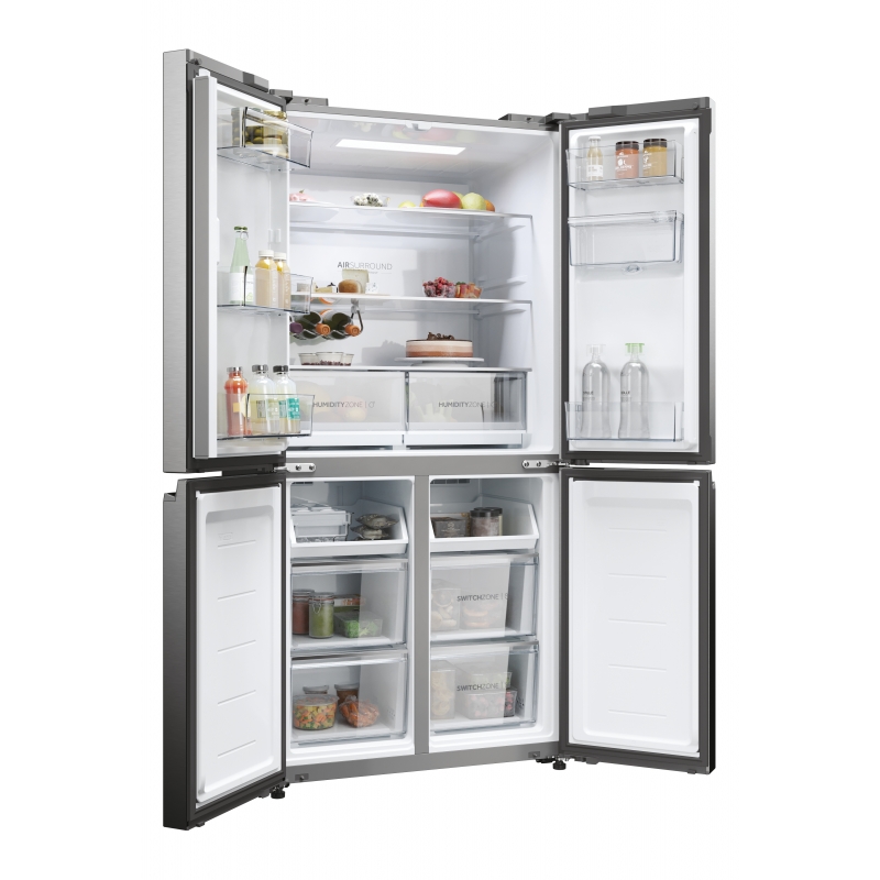 Haier Cube 83 Serie 5 HCW58F18EWMP Side-by-Side Kühlkombination Freistehend 507 l E Platin, Edelstahl