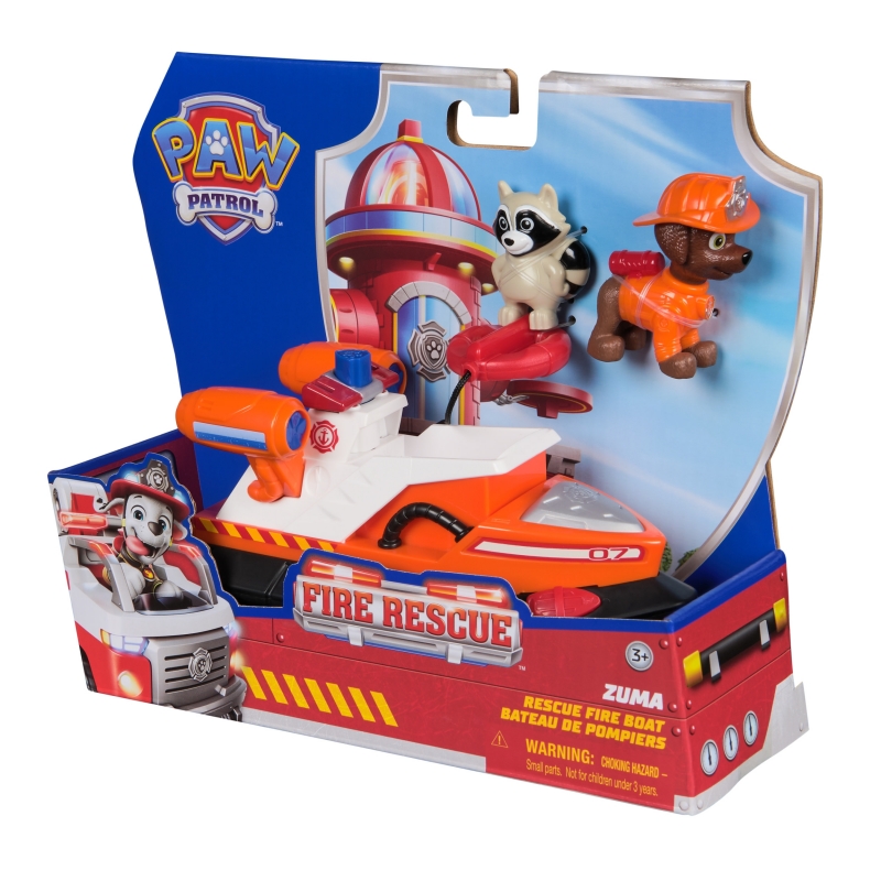 PAW Patrol Fire Rescue Zuma Rescue Fire Boat with Action Figure, Launching Lifesaver, Raccoon & Toy Boat, Kids Toys for Boys &