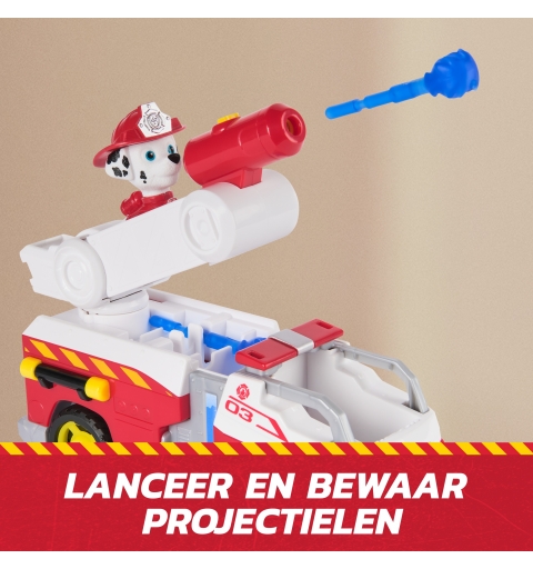 PAW Patrol Fire Rescue - Marshalls Feuerwehr-Fahrzeug mit kippbarer Leiter, Geschoss-Abwurf und Marshall Hundefigur