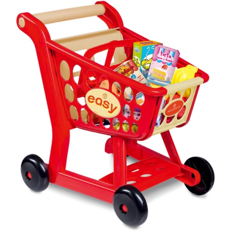 ODS - Maisonelle 44075, Carrello Spesa Giocattolo, 16 Accessori Inclusi e Seduta per Peluche o Bambolotti, 40x30x39cm