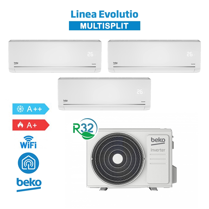 Beko BGMPO 271 Set Condizionatore Climatizzatore TrialSplit Evolutio 9+9+12Btu BEMPI 095-095-125 A++/A+ WiFi Inverter R32 Bianco