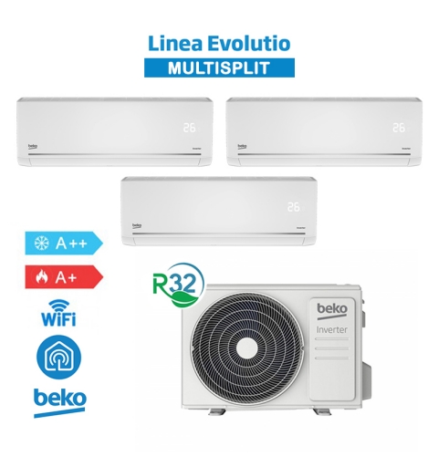 Beko BGMPO 271 Set Condizionatore Climatizzatore TrialSplit Evolutio 9+9+12Btu BEMPI 095-095-125 A++/A+ WiFi Inverter R32 Bianco