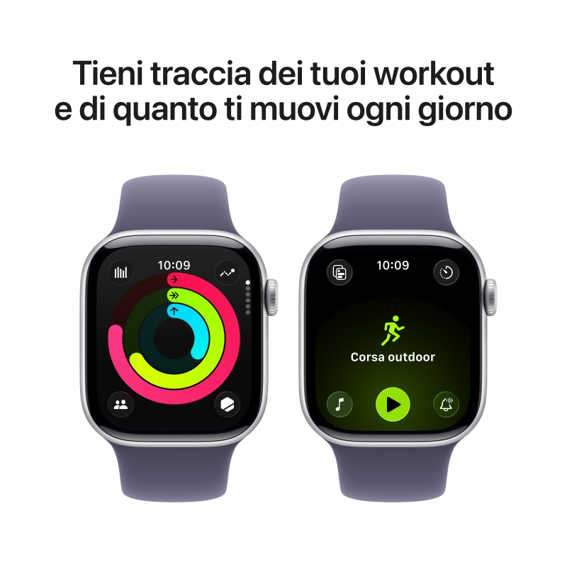 Apple Watch Series 11 GPS 42mm Cassa Alluminio Argento con Sport Band Viola Nebbia - S M