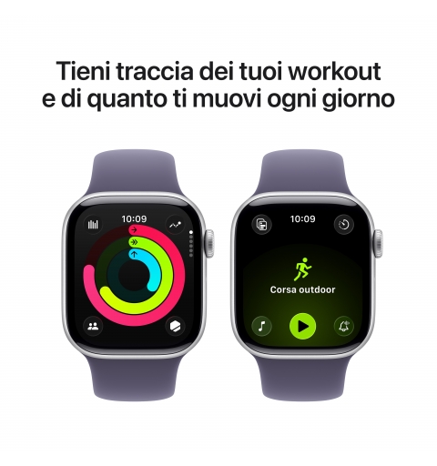 Apple Watch Series 11 GPS 42mm Cassa Alluminio Argento con Sport Band Viola Nebbia - S M
