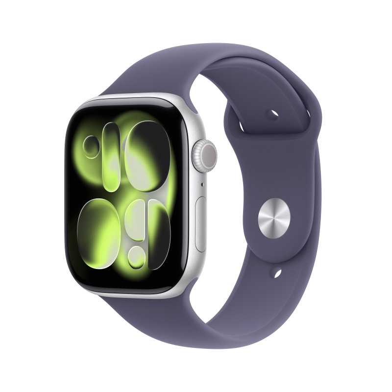 Apple Watch Series 11 GPS 46mm Silver Aluminium Case with Purple Fog Sport Band - S M