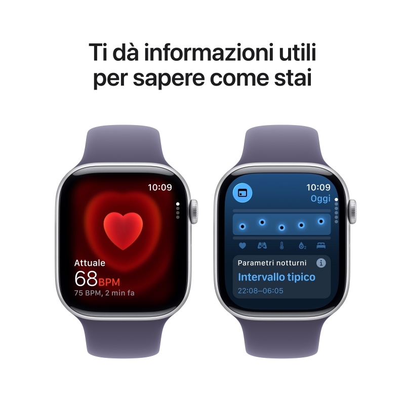 Apple Watch Series 11 GPS 46mm Cassa Alluminio Argento con Sport Band Viola Nebbia - S M