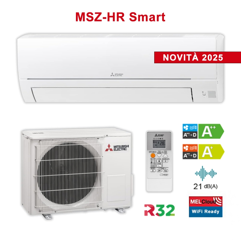MITSUBISHI MSZ-HR25VFE Kit MUZ-HR25VF + MSZ-HR25VFE1 Klimaanlage 9000 Btu 2,5 kW Inverter A++/A+ SMART HR R32