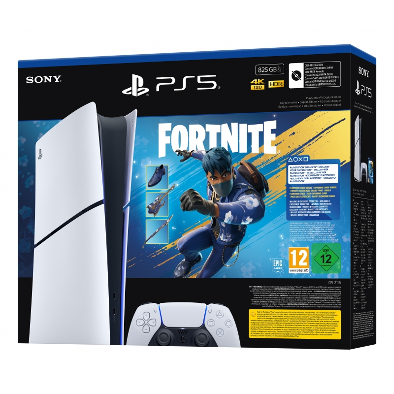 Sony PlayStation 5 Digital Edition - Fortnite Flowering Chaos Bundle 825 GB WLAN Schwarz, Weiß