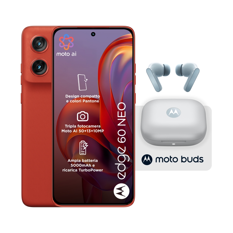 Motorola edge 60 neo + Moto Buds PG38C05749 16,1 cm (6.36") SIM doble Android 15 5G USB Tipo C 8 GB 256 GB 5200 mAh Rojo