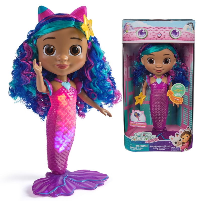 Gabby's Dollhouse The Movie – Sirena Gabby che canta e si illumina, Bambola Sirena Impermeabile con Luci e Suoni | Giocattolo
