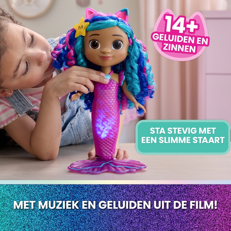 Gabby's Dollhouse The Movie, Sing & Shine Mermaid Gabby, Waterproof Mermaid Doll with Lights & Sounds, Kids Toys for Girls &