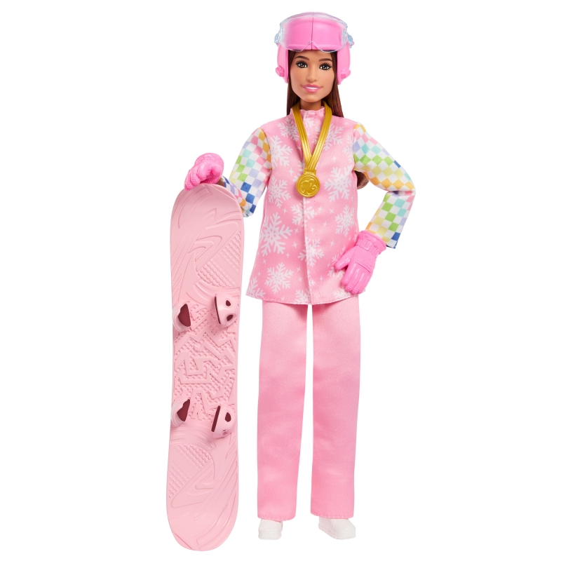 Barbie Careers Snowboarder Doll in Pink Jacket with 10+ Accessories Including Color-Change Snowboard