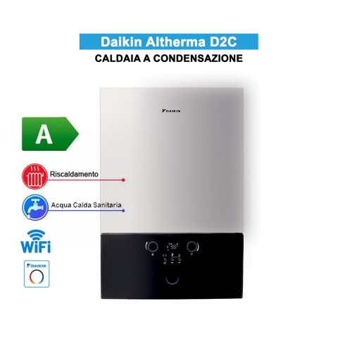 Daikin D2CND024A1A Chaudière à Condensation Gaz 24Kw Compacte Altherma D2C Chauffage et Eau Chaude Sanitaire Classe A