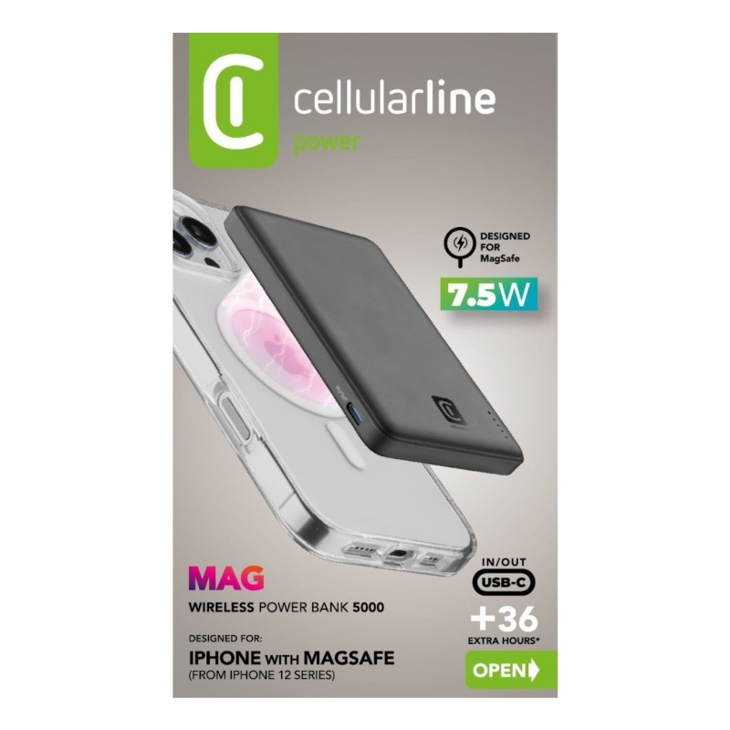 Cellularline Power Bank MAGSAFE 5000 Power Bank MagSafe 5,000 is the wireless and portable charger with 7.5W MagSafe