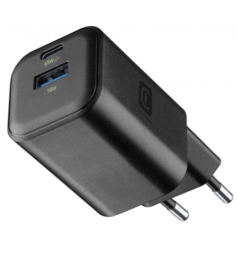 Cellularline MULTIPOWER 2 GAN ENTRY A+C 65W Chargeur mural compact 65W avec 2 ports USB-C et USB-A avec technologie GaN
