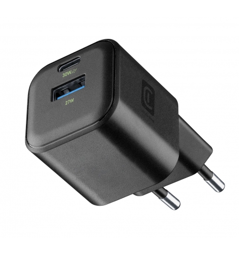 Cellularline MULTIPOWER 2 GAN ENTRY A+C 30W Caricabatterie da rete compatto 30W con 2 porte USB-C e USB-A con tecnologia GAN