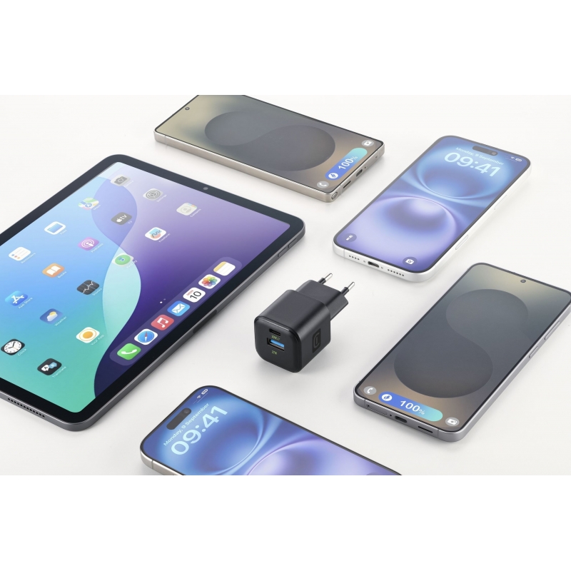 Cellularline MULTIPOWER 2 GAN ENTRY A+C 30W Caricabatterie da rete compatto 30W con 2 porte USB-C e USB-A con tecnologia GAN