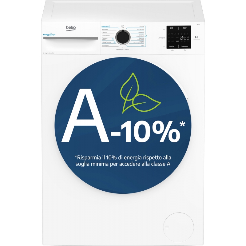 Beko b300 BMW9147EW Lavatrice 9kg, classe A-10%, 1400giri, linea estetica NX, motore inverter, Display Touch, colore Bianco,