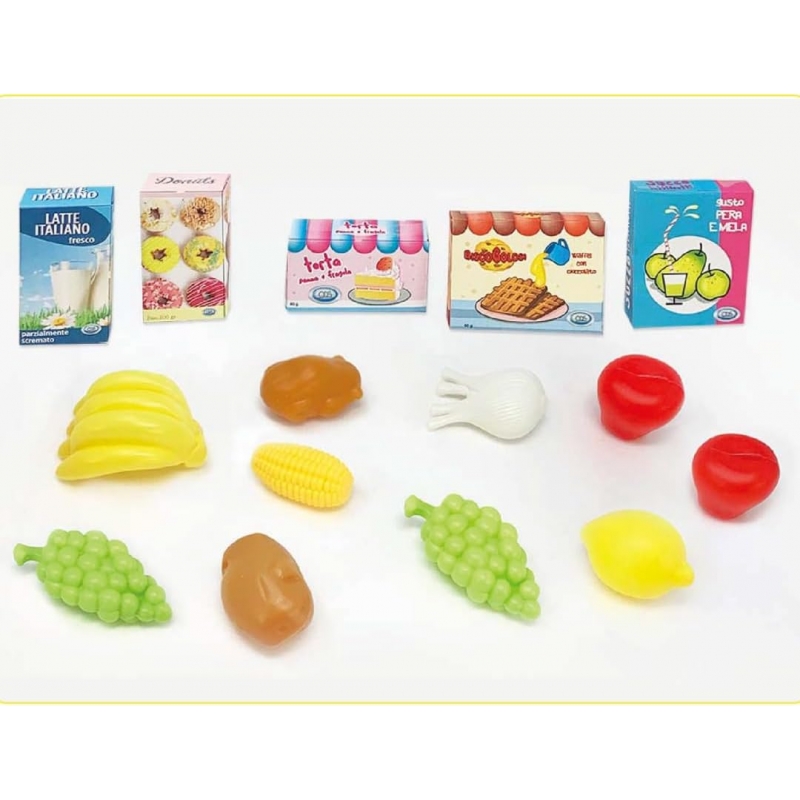 ODS - Maisonelle 44075, Carrello Spesa Giocattolo, 16 Accessori Inclusi e Seduta per Peluche o Bambolotti, 40x30x39cm