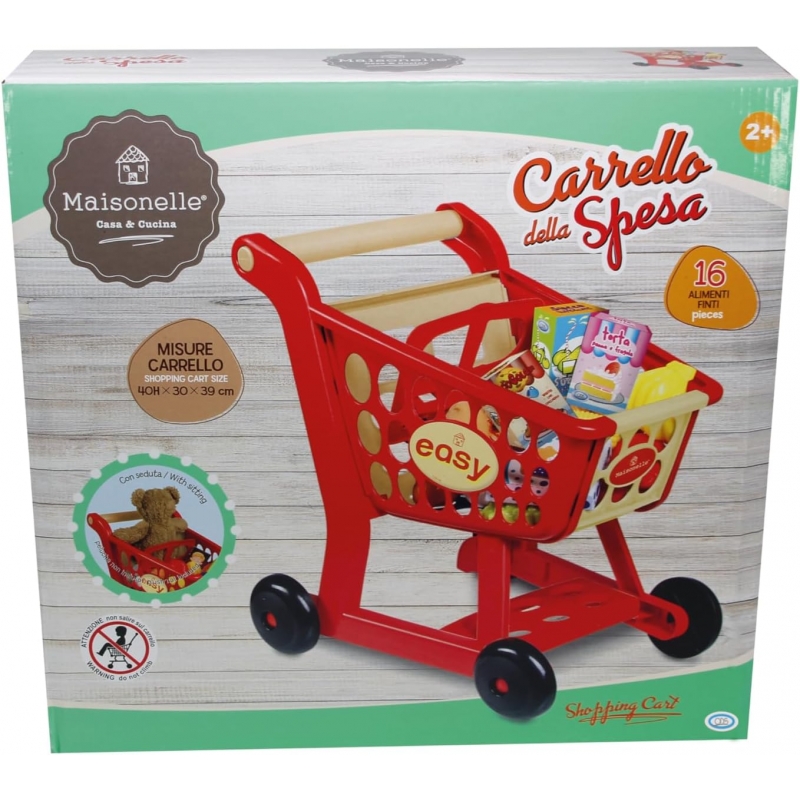 ODS - Maisonelle 44075, Carrello Spesa Giocattolo, 16 Accessori Inclusi e Seduta per Peluche o Bambolotti, 40x30x39cm