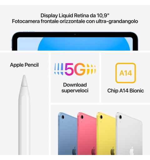Apple iPad 10th gen 5G TD-LTE & FDD-LTE 256 Go 27,7 cm (10.9") Wi-Fi 6 (802.11ax) iPadOS 18 Bleu