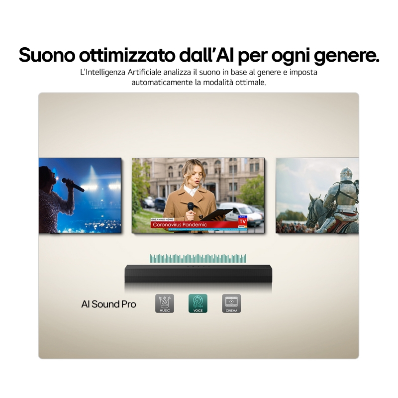 LG Soundbar S20A, 50W su 2.0 canali, Dolby Digital, DTS, AI Sound Pro, HDMI ARC, Bluetooth, USB