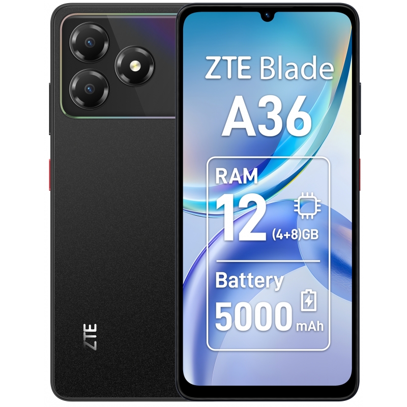 ZTE Blade A36 17,1 cm (6.75") Doppia SIM Android 15 4G USB tipo-C 4 GB 64 GB 5000 mAh Nero ZTE Blade A36 17,1 cm (6.75") Doppia SIM Android 15 4G USB tipo-C 4 GB 64 GB 5000 mAh Nero