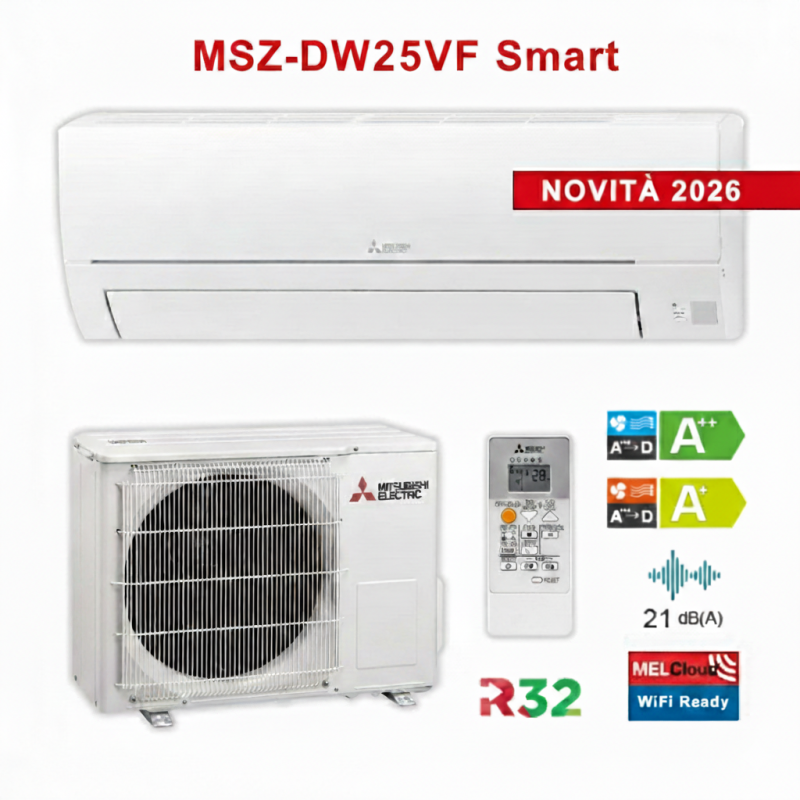 MITSUBISHI MSZ-DW25VF + MUZ-DW25VF Condizionatore Climatizzatore 9000btu A++/A+ R32 INVERTER