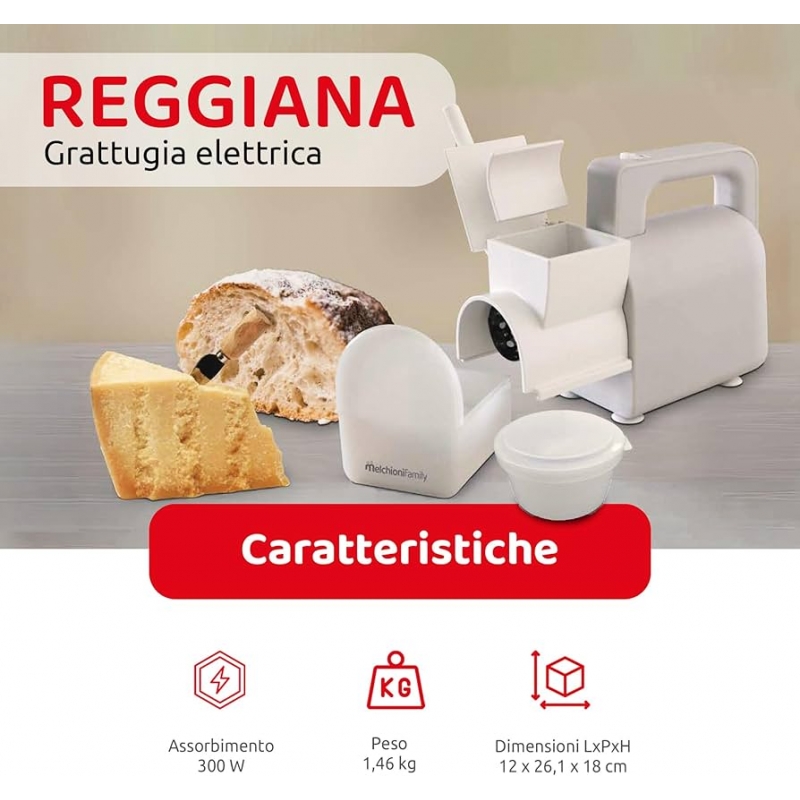 Melchioni Family 118420215 – Grattugia Elettrica 300W con Vaschetta Richiudibile