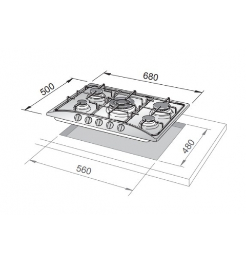 De’Longhi PFI 57 GH hob Stainless steel Built-in 68 cm Gas 5 zone(s)