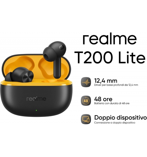 Realme T200 Lite Auricolari microfono bluetooth RMA2415 A BUDS Rid. Rumore Black