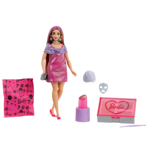Barbie Party Unboxed Glam Party Series Pink Sparkle Doll & Accessories with 10 Surprises