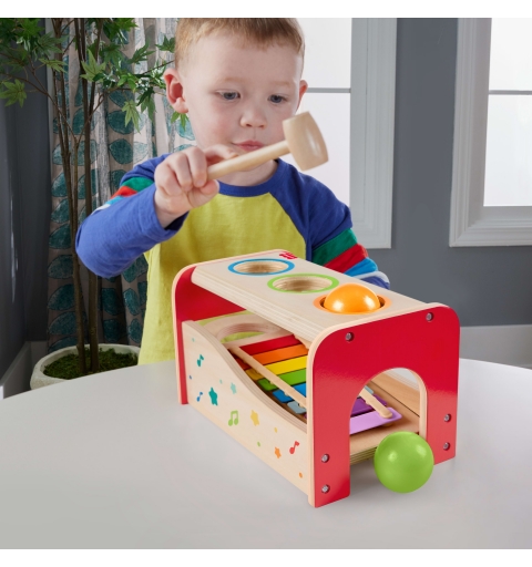 Fisher-Price Wooden Pound & Tap Bench Xylophone Toddler Musical Instrument Toy, 6 Wood Pieces