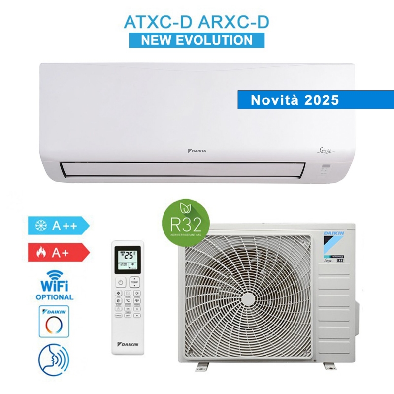 Daikin ATXC25D ARXC25D Condizionatore Climatizzatore 9000BTU A++/A+ Siesta New Evolution 2025 Inverter Wifi Ready R32 Bianco
