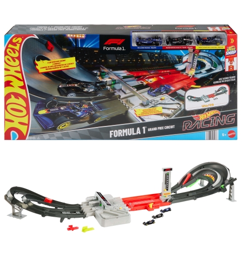 Hot Wheels Race Formula 1 Grand Prix Circuit Track Set with 3 1 64 Scale Die-Cast Toy Cars