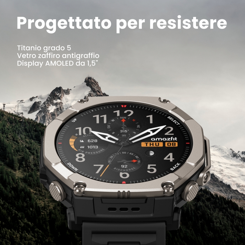 Amazfit T-Rex Ultra 2 129.5 cm (51") AMOLED 51 mm Digital 480 x 480 pixels Touchscreen Titanium Wi-Fi GPS (satellite)